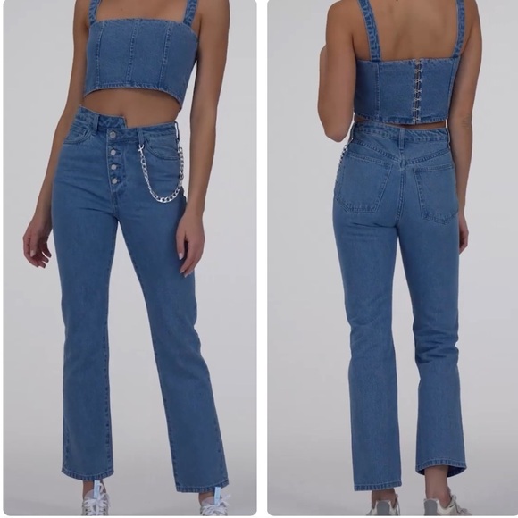 NWT WeWoreWhat Crossover Straight Leg Chain Jean Size 26 - Picture 1 of 13